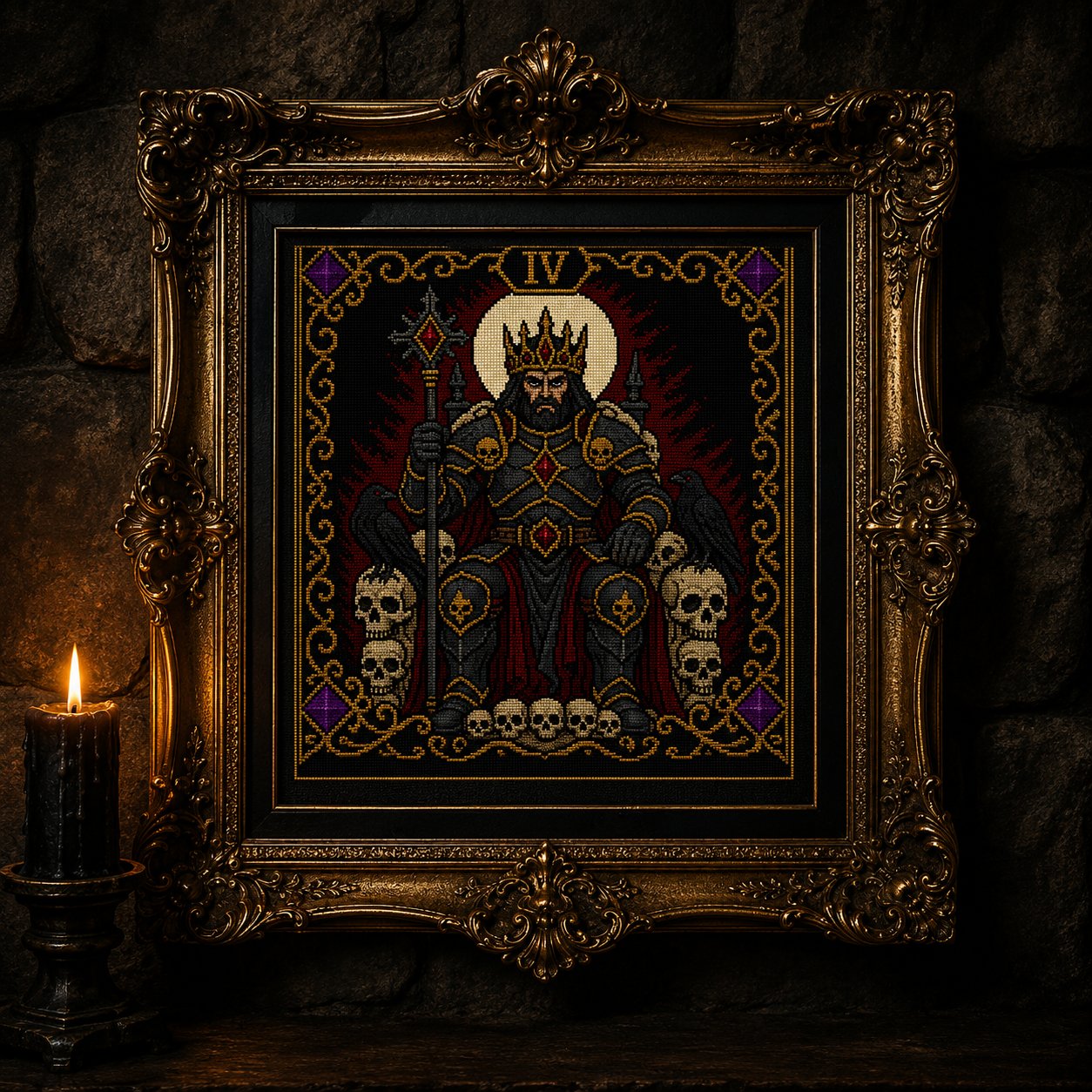 Emperor Iv Tarot cross stitch color chart preview with full DMC floss code list
