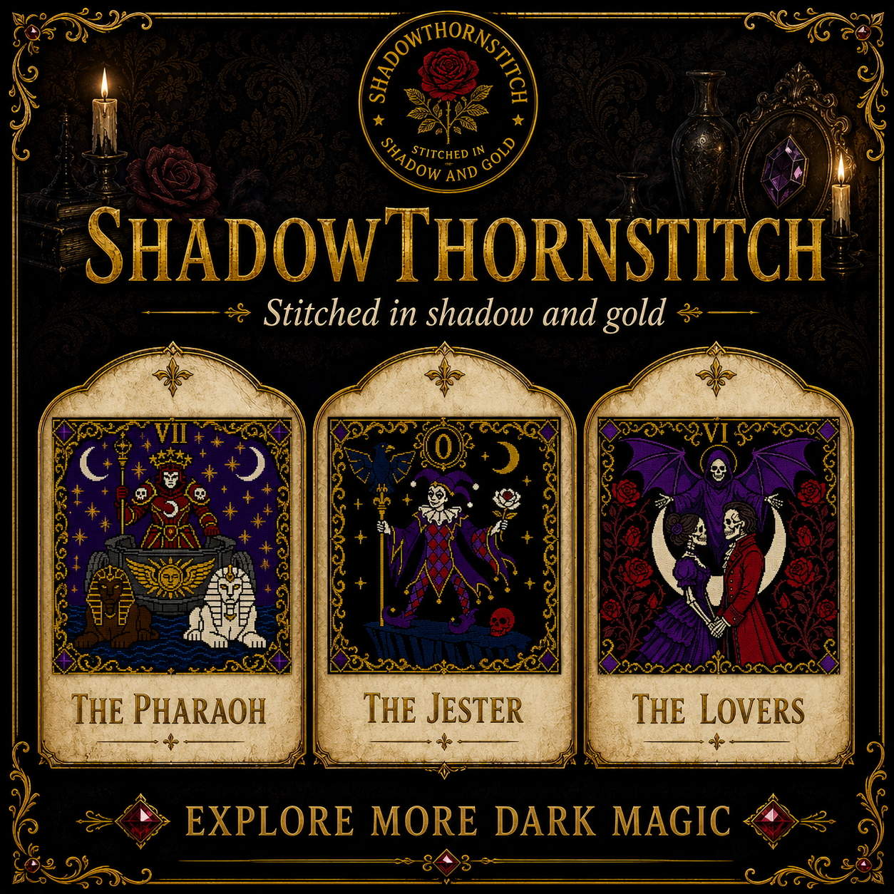 Tarot Major Arcana cross stitch pattern bundle - 10-gothic-tarot-wall-art-decor