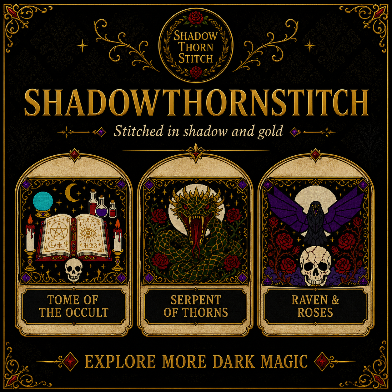 Gothic Witchcraft cross stitch pattern bundle - 11-gothic-witch-wall-art-decor