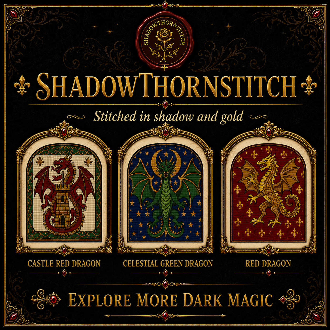 Medieval Dragon cross stitch pattern bundle - 11-witchy-dragon-cross-stitch-set
