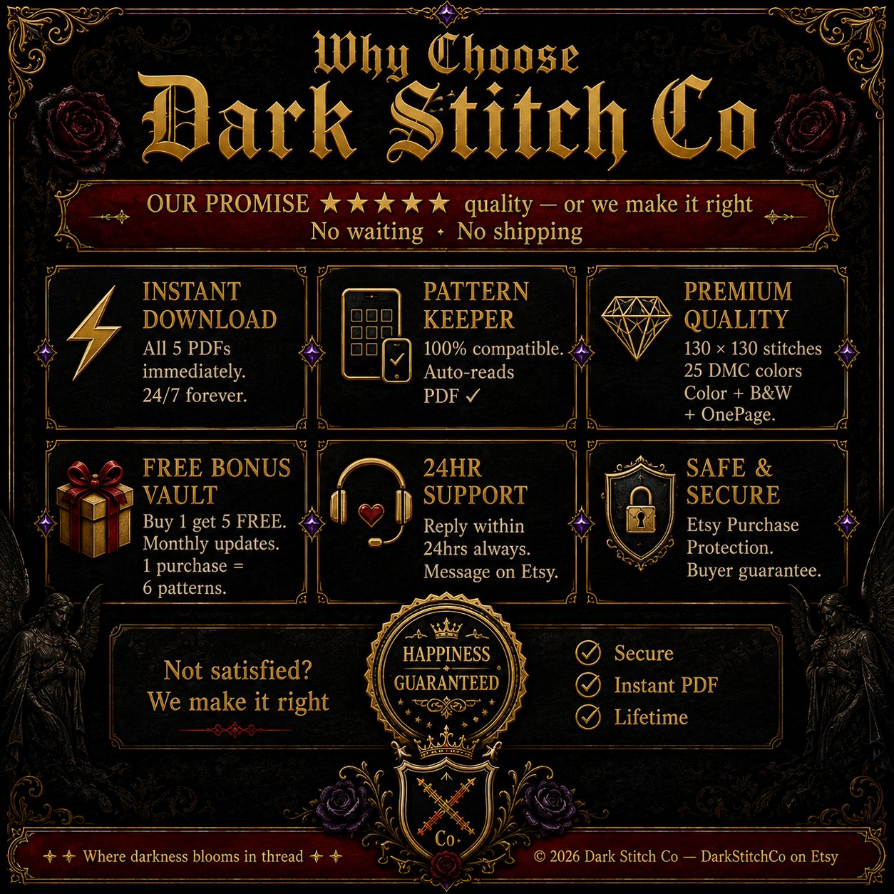 Gothic Witch Queen cross stitch pattern by DarkStitchCo — instant PDF download with bonus patterns
