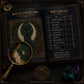 Black Cat Crescent Moon cross stitch pattern shown with DMC floss thread color palette