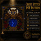 Crystal Ball Owl Oracle cross stitch color chart preview with full DMC floss code list