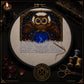 Crystal Ball Owl Oracle cross stitch gift idea for gothic stitchers and dark fantasy lovers