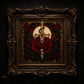 Dagger Through Rose cross stitch hoop displayed in witchy gothic home decor aesthetic