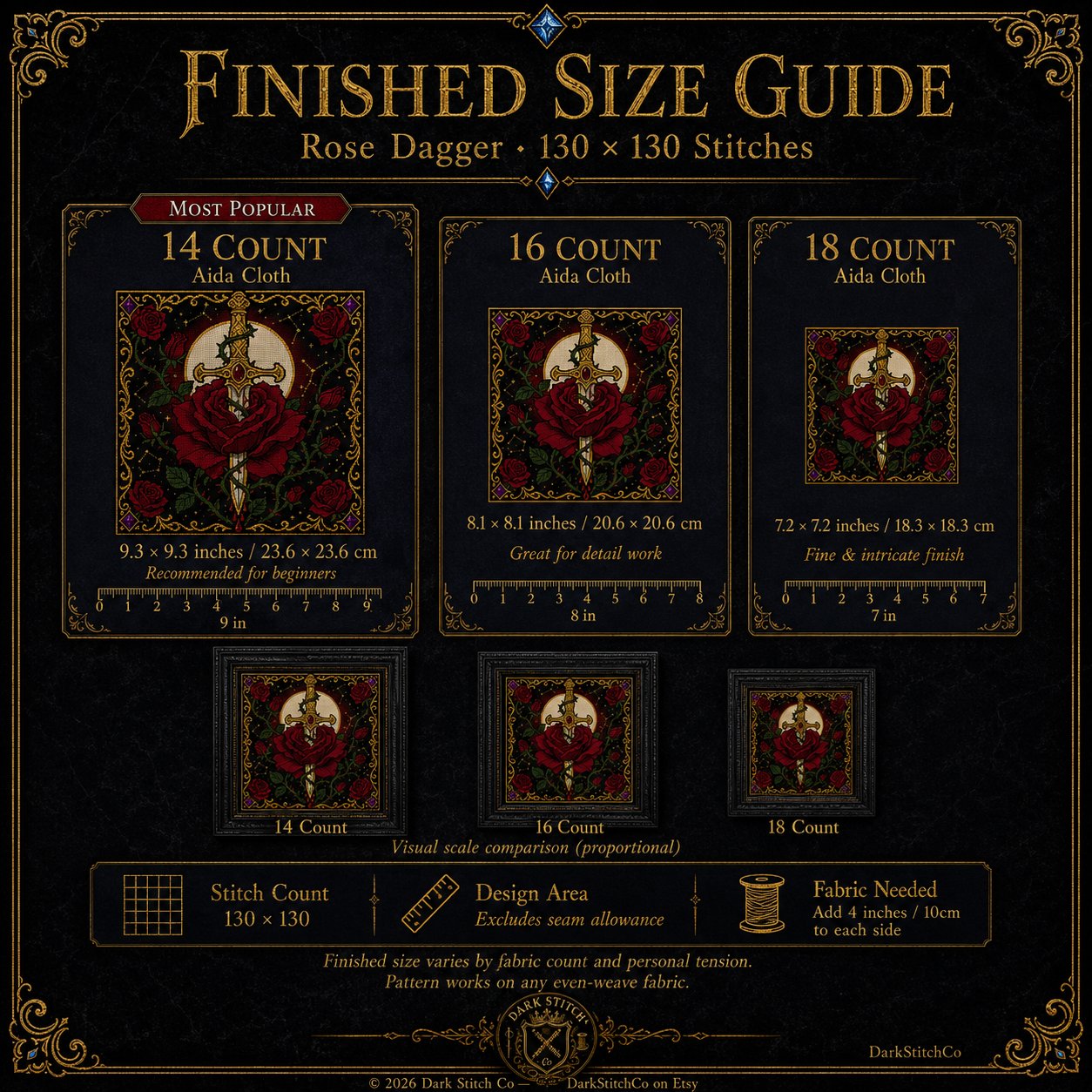 Dagger Through Rose cross stitch pattern by DarkStitchCo — instant PDF download with bonus patterns