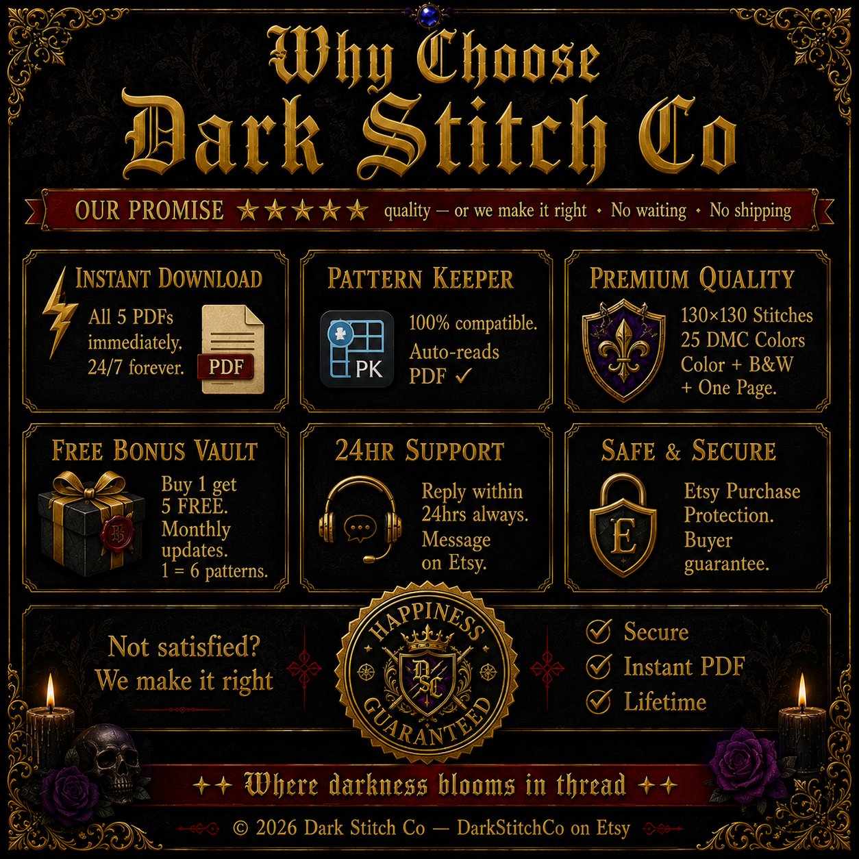 Dark Fae Warrior cross stitch pattern by DarkStitchCo — instant PDF download with bonus patterns