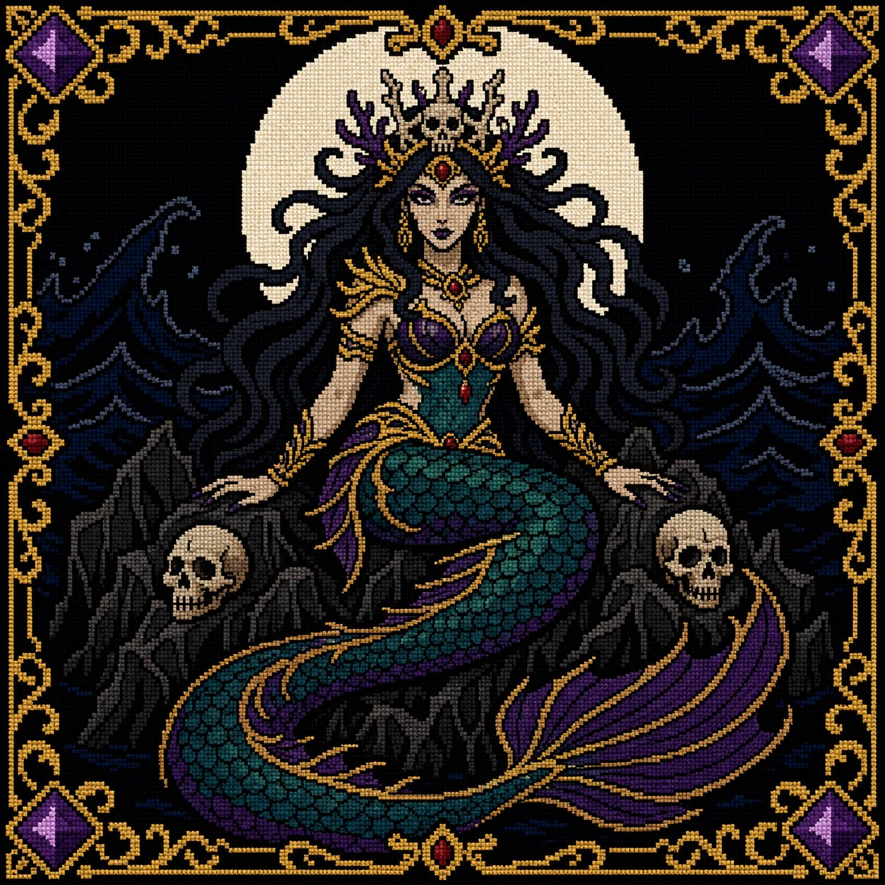 Dark Siren Gothic Mermaid cross stitch pattern by DarkStitchCo — instant PDF download with bonus patterns