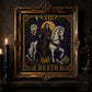 Death Tarot Card Xiii cross stitch hoop displayed in witchy gothic home decor aesthetic