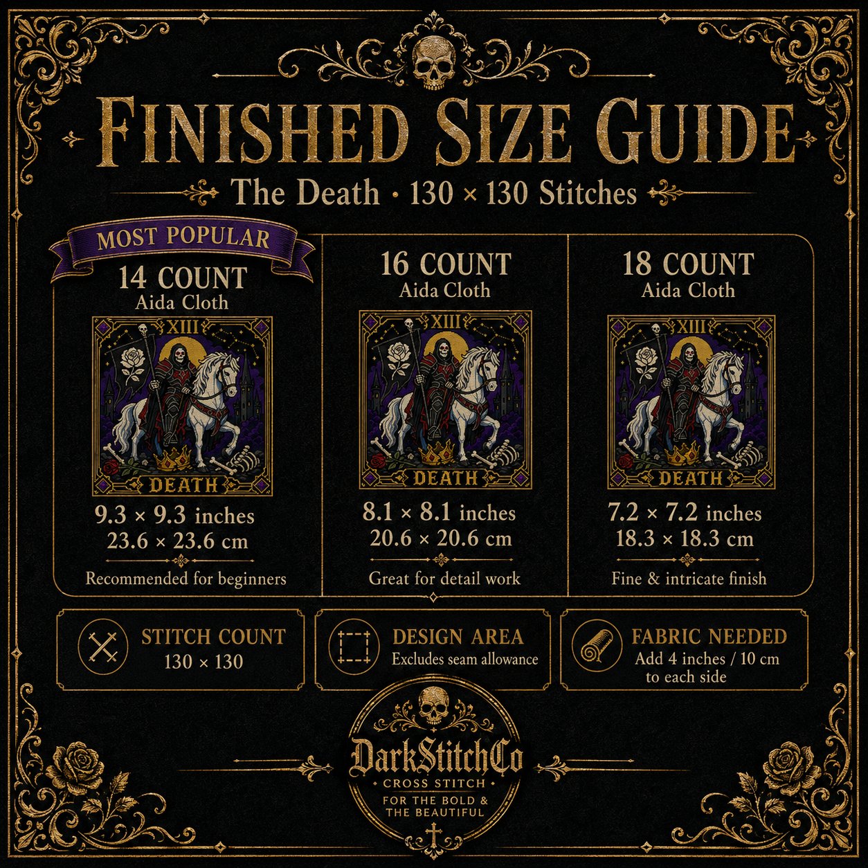Death Tarot Card Xiii cross stitch pattern by DarkStitchCo — instant PDF download with bonus patterns