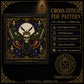 Deaths Head Moth Crown cross stitch hoop displayed in witchy gothic home decor aesthetic