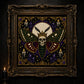 Deaths Head Moth Crown cross stitch close-up detail showing intricate gothic stitch work