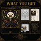 Deaths Head Moth Crown cross stitch pattern shown with DMC floss thread color palette