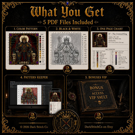 Emperor Iv Tarot cross stitch hoop displayed in witchy gothic home decor aesthetic