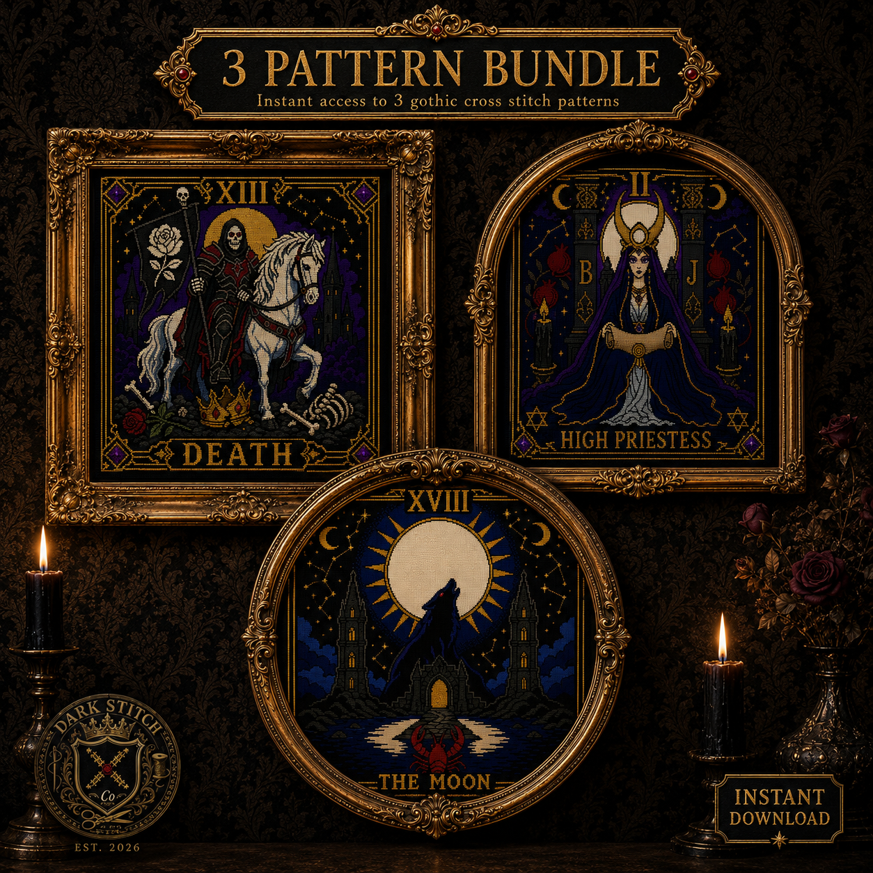 Gothic Tarot cross stitch pattern bundle - 01-gothic-tarot-cross-stitch-pattern-bundle-thumbnail