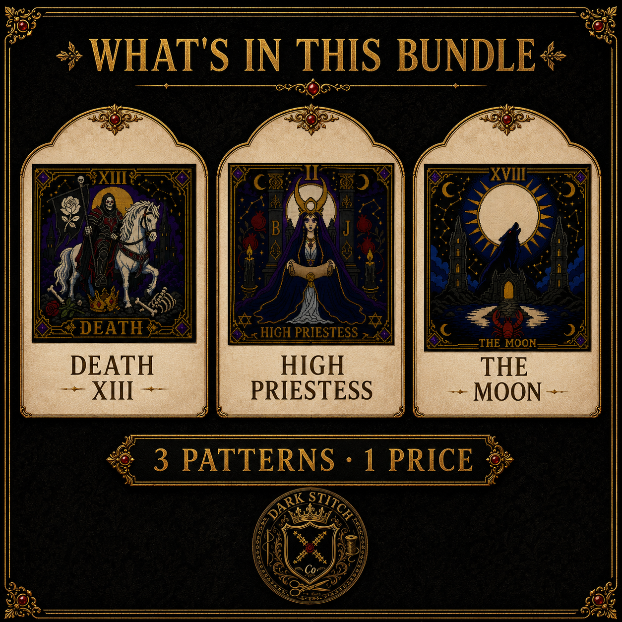 Gothic Tarot cross stitch pattern bundle - 02-gothic-tarot-cross-stitch-bundle-whats-included