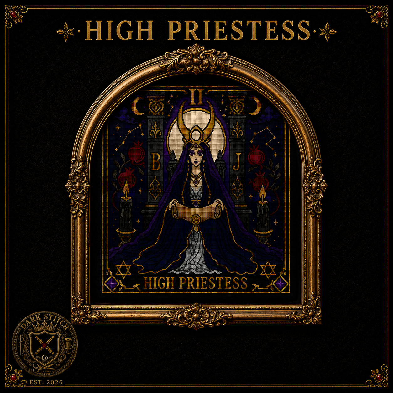 Gothic Tarot cross stitch pattern bundle - 04-high-priestess-gothic-tarot-cross-stitch-pattern