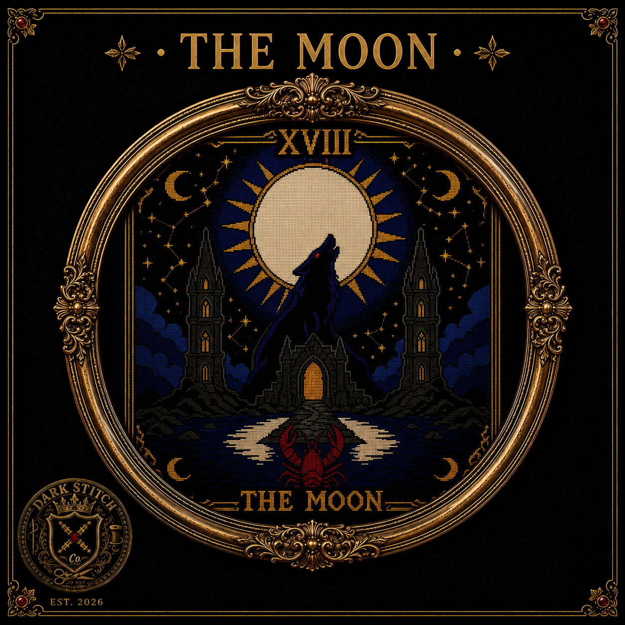 Gothic Tarot cross stitch pattern bundle - 05-the-moon-gothic-tarot-cross-stitch-pattern