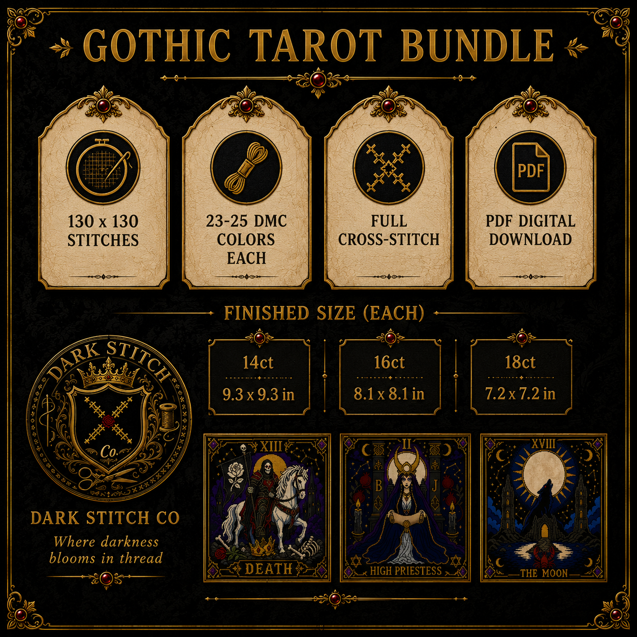 Gothic Tarot cross stitch pattern bundle - 07-gothic-tarot-cross-stitch-pattern-details