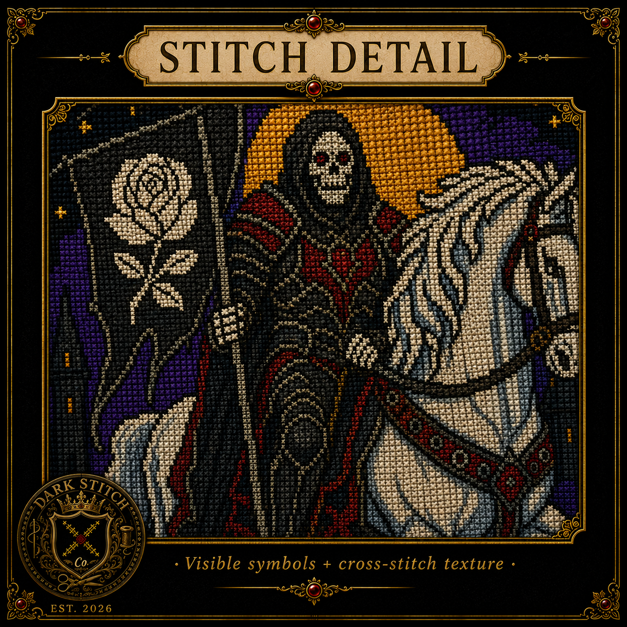 Gothic Tarot cross stitch pattern bundle - 09-gothic-tarot-cross-stitch-stitch-detail-closeup