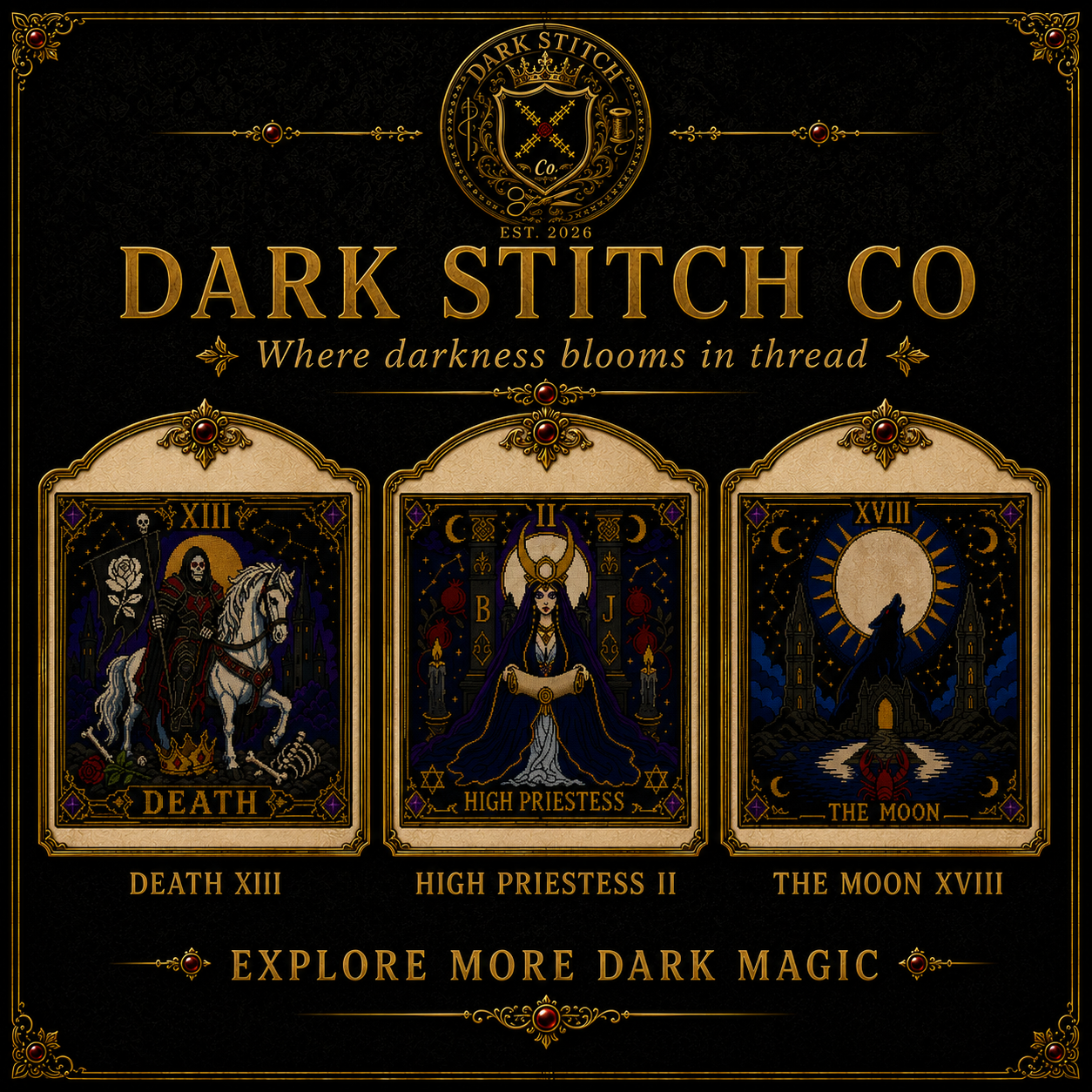 Gothic Tarot cross stitch pattern bundle - 10-dark-stitch-co-gothic-tarot-cross-stitch-patterns