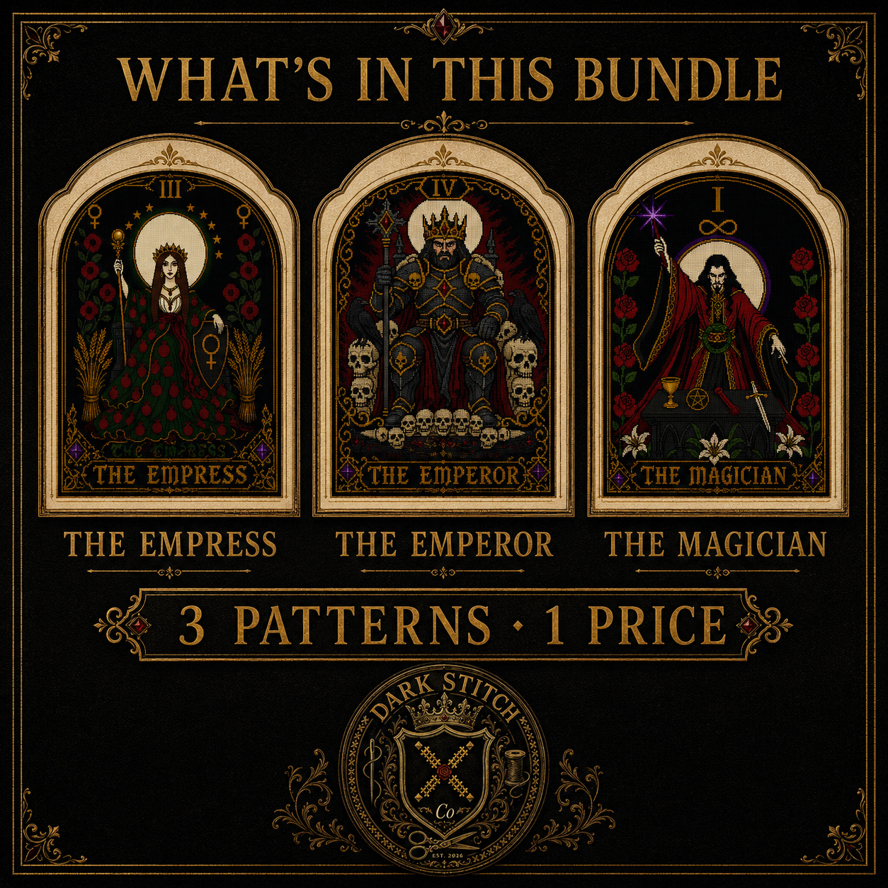 Gothic Tarot cross stitch pattern bundle - 02-gothic-tarot-cross-stitch-bundle-whats-included