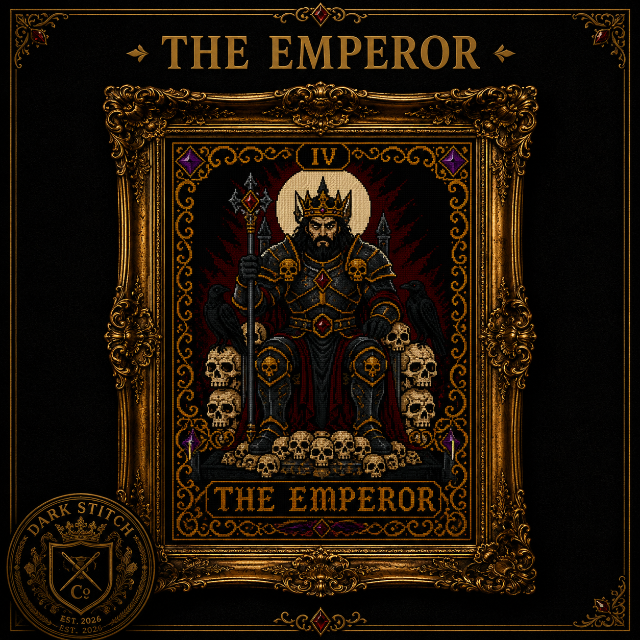 Gothic Tarot cross stitch pattern bundle - 04-the-emperor-iv-gothic-tarot-cross-stitch-pattern