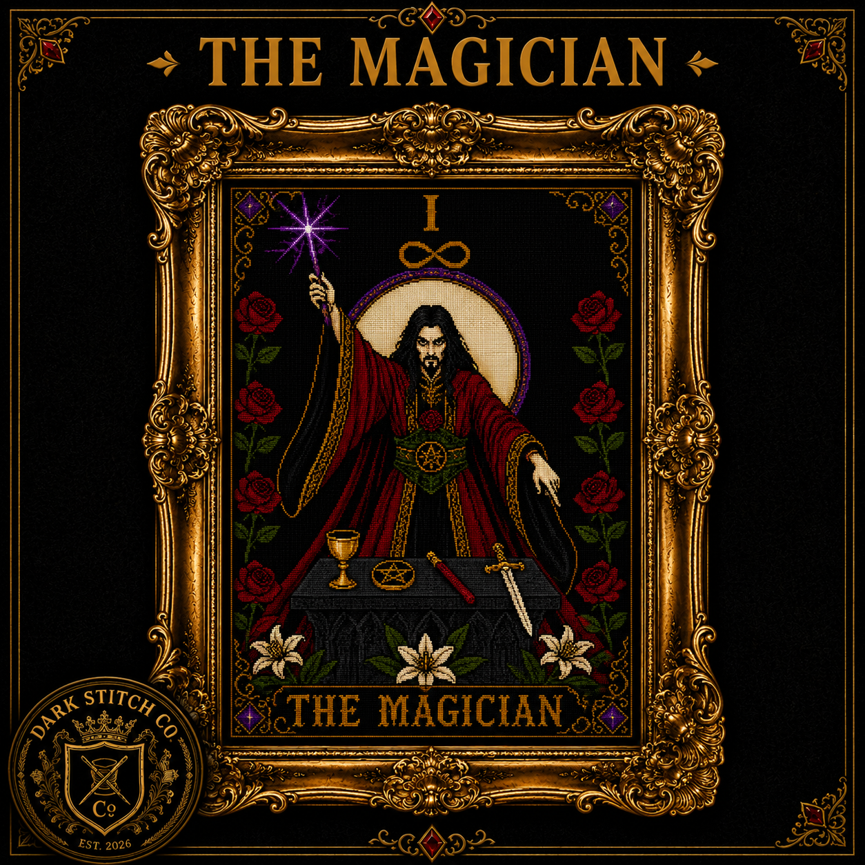 Gothic Tarot cross stitch pattern bundle - 05-the-magician-i-gothic-tarot-cross-stitch-pattern