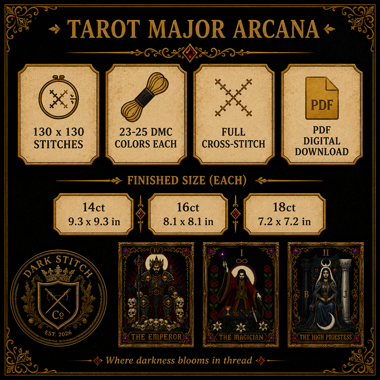 Gothic Tarot cross stitch pattern bundle - 07-gothic-tarot-cross-stitch-pattern-details