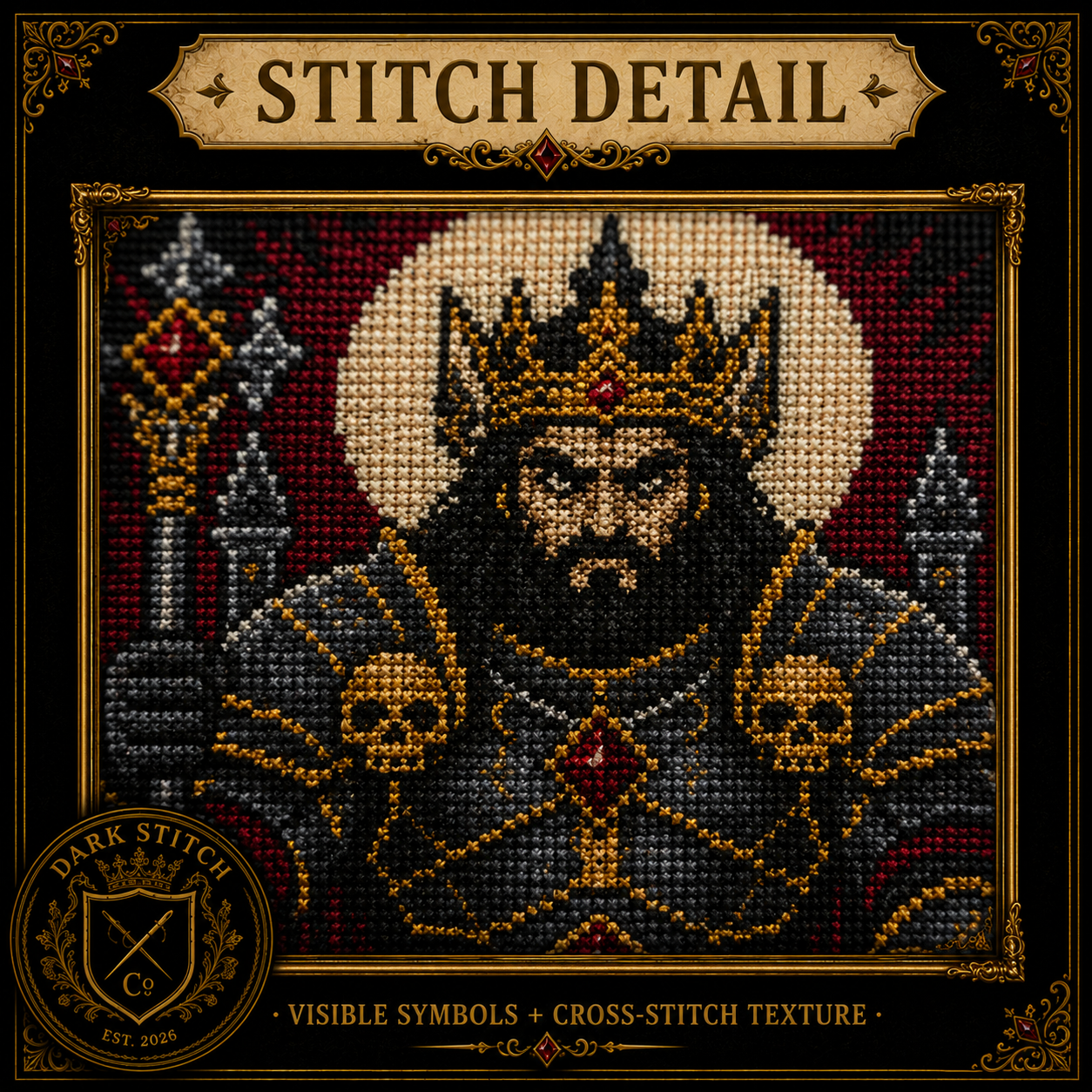 Gothic Tarot cross stitch pattern bundle - 09-gothic-tarot-cross-stitch-stitch-detail-closeup