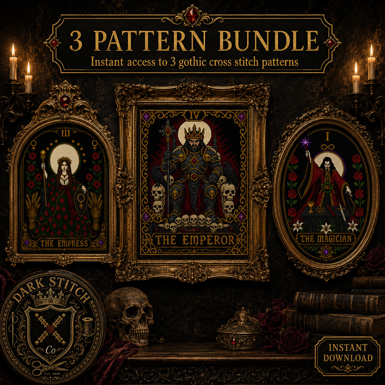 Gothic Tarot cross stitch pattern bundle - 10-shadowthornstitch-gothic-tarot-cross-stitch-patterns