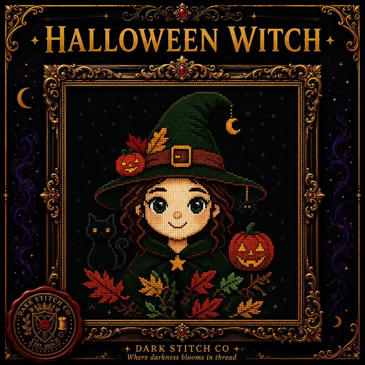 Gothic Witch cross stitch pattern bundle - 03-halloween-witch-cross-stitch-pattern