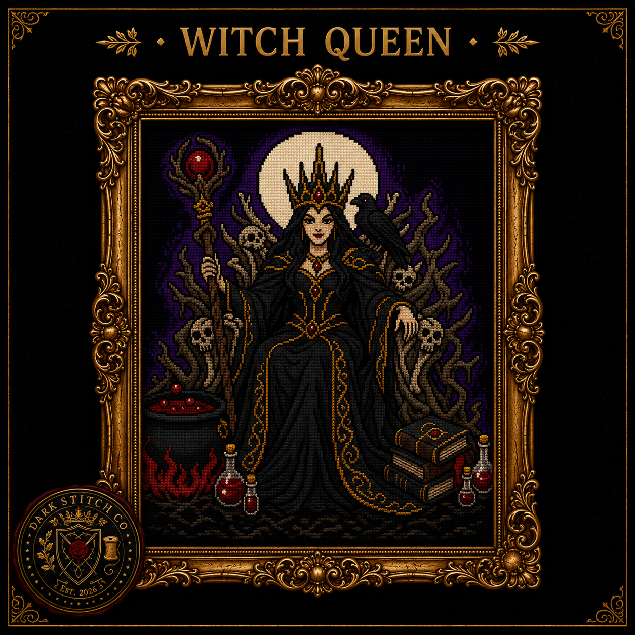 Gothic Witch cross stitch pattern bundle - 04-gothic-witch-queen-cross-stitch-pattern