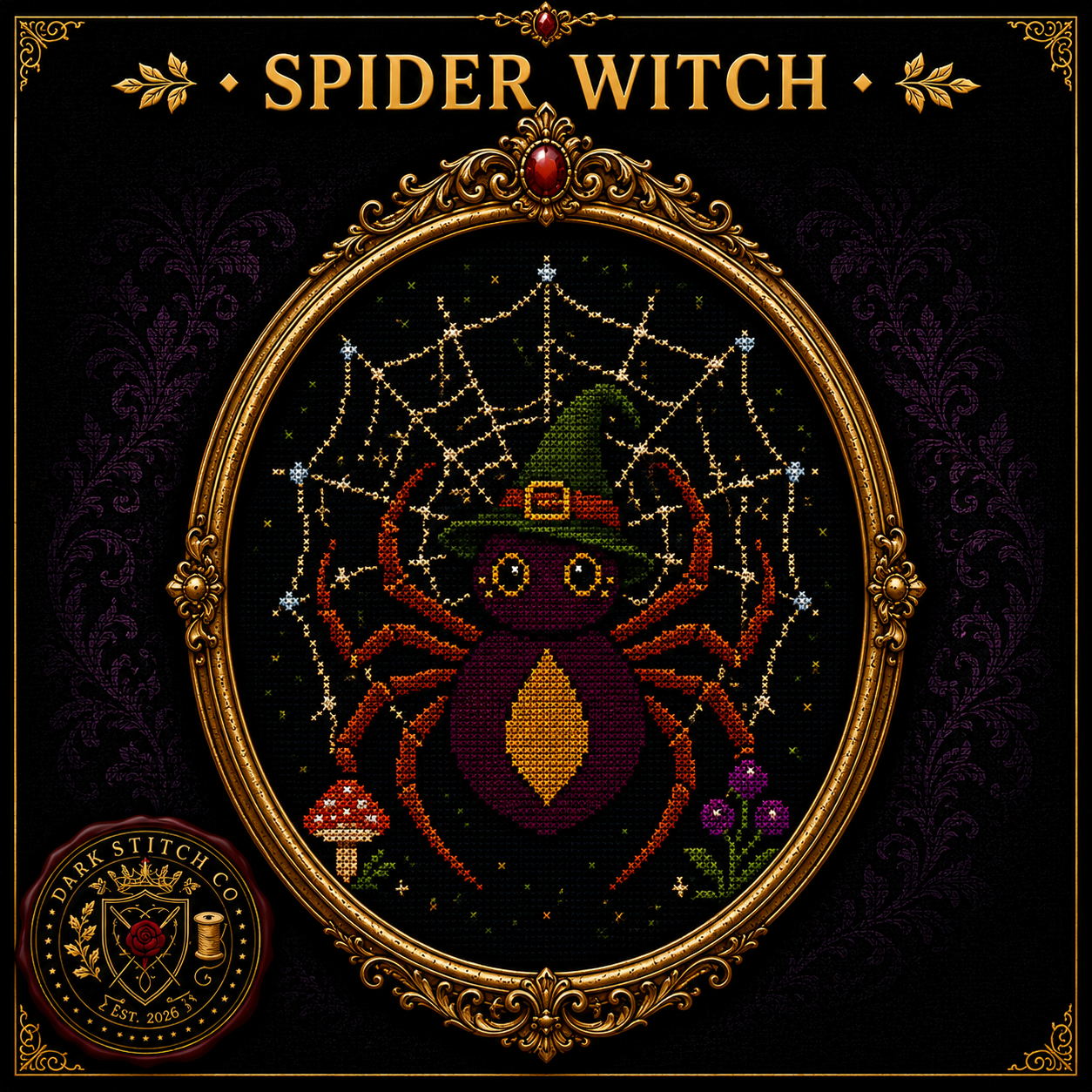 Gothic Witch cross stitch pattern bundle - 05-spider-witch-cross-stitch-pattern