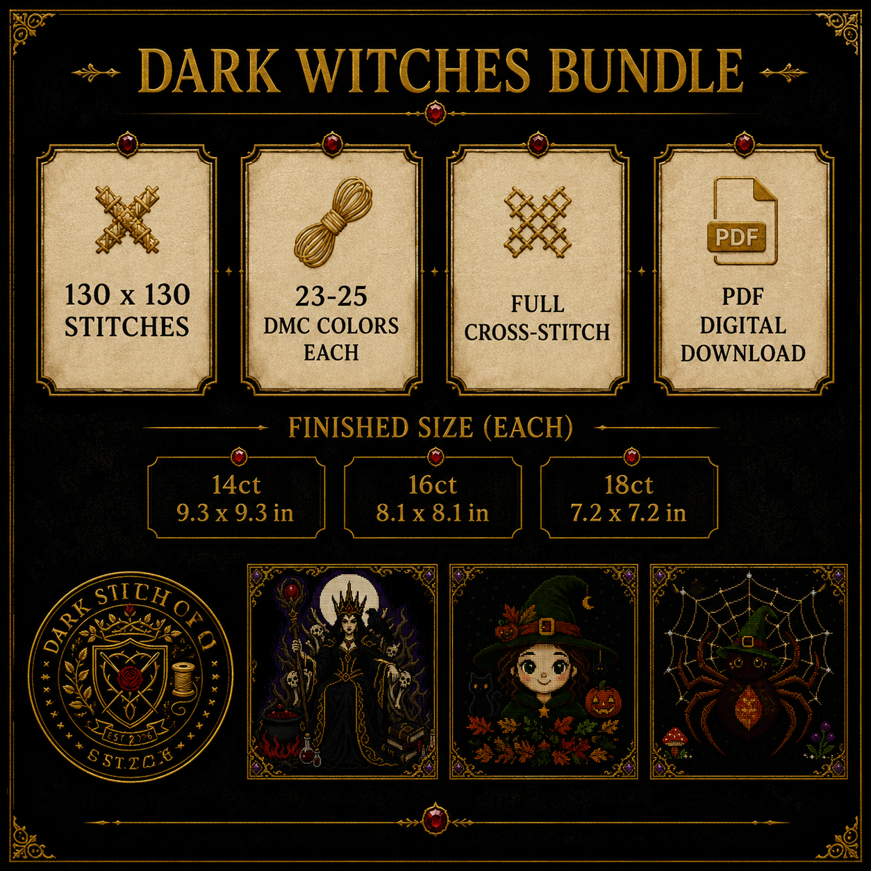 Gothic Witch cross stitch pattern bundle - 06-witch-cross-stitch-pattern-details