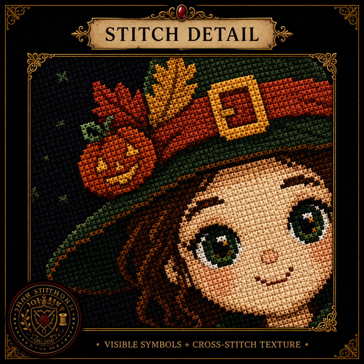 Gothic Witch cross stitch pattern bundle - 08-witch-cross-stitch-stitch-detail-closeup