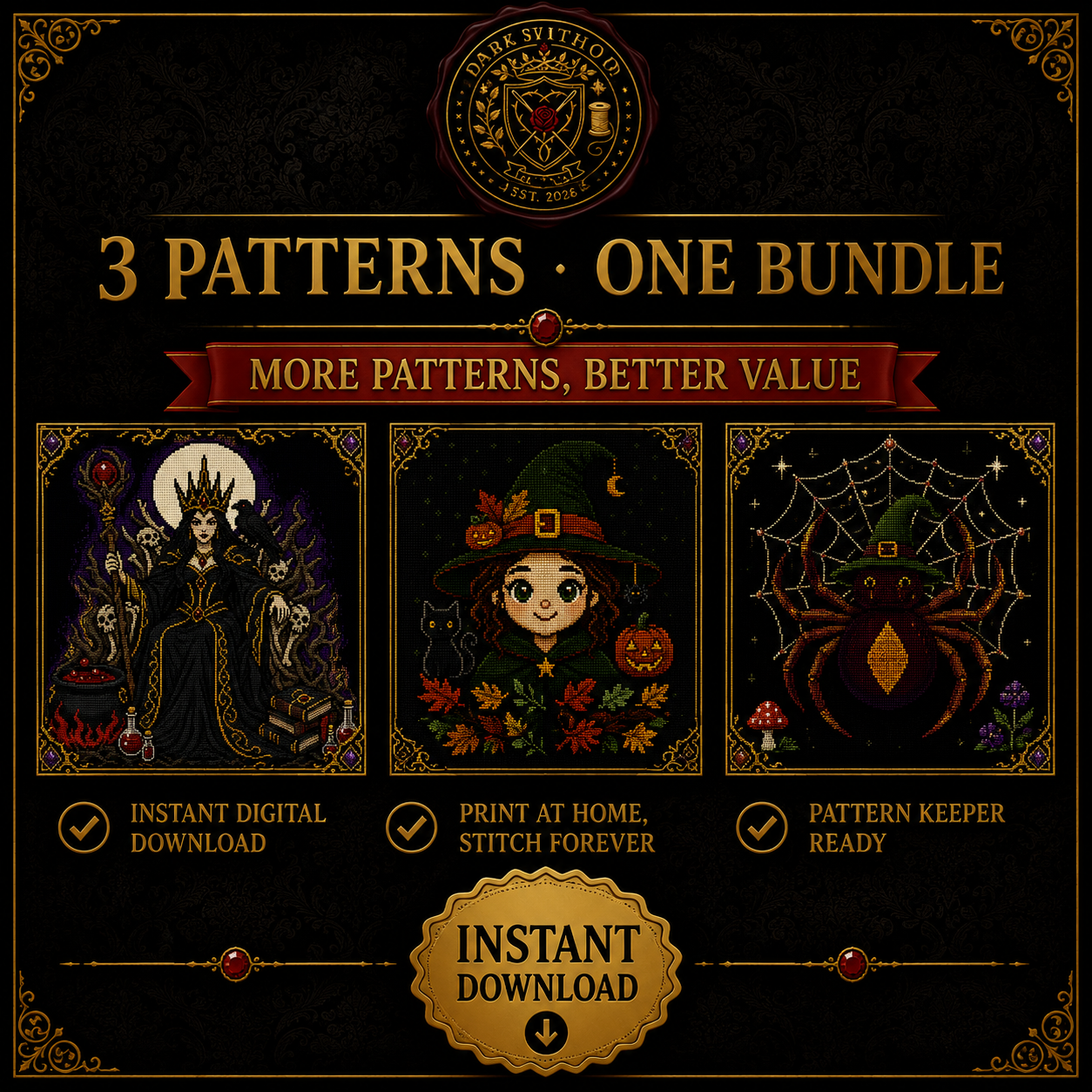 Gothic Witch cross stitch pattern bundle - 09-shadowthornstitch-gothic-witch-cross-stitch-patterns