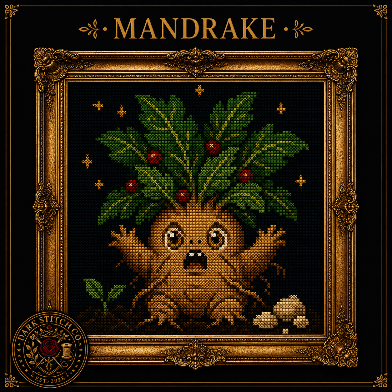 Dark Botanical cross stitch pattern bundle - 04-mandrake-cross-stitch-pattern