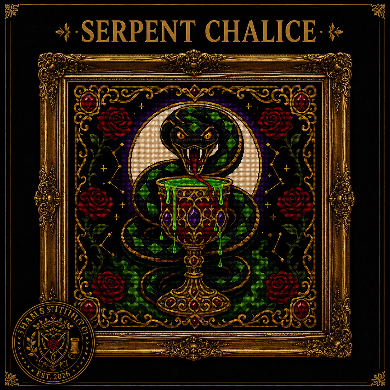 Dark Botanical cross stitch pattern bundle - 05-serpent-chalice-cross-stitch-pattern