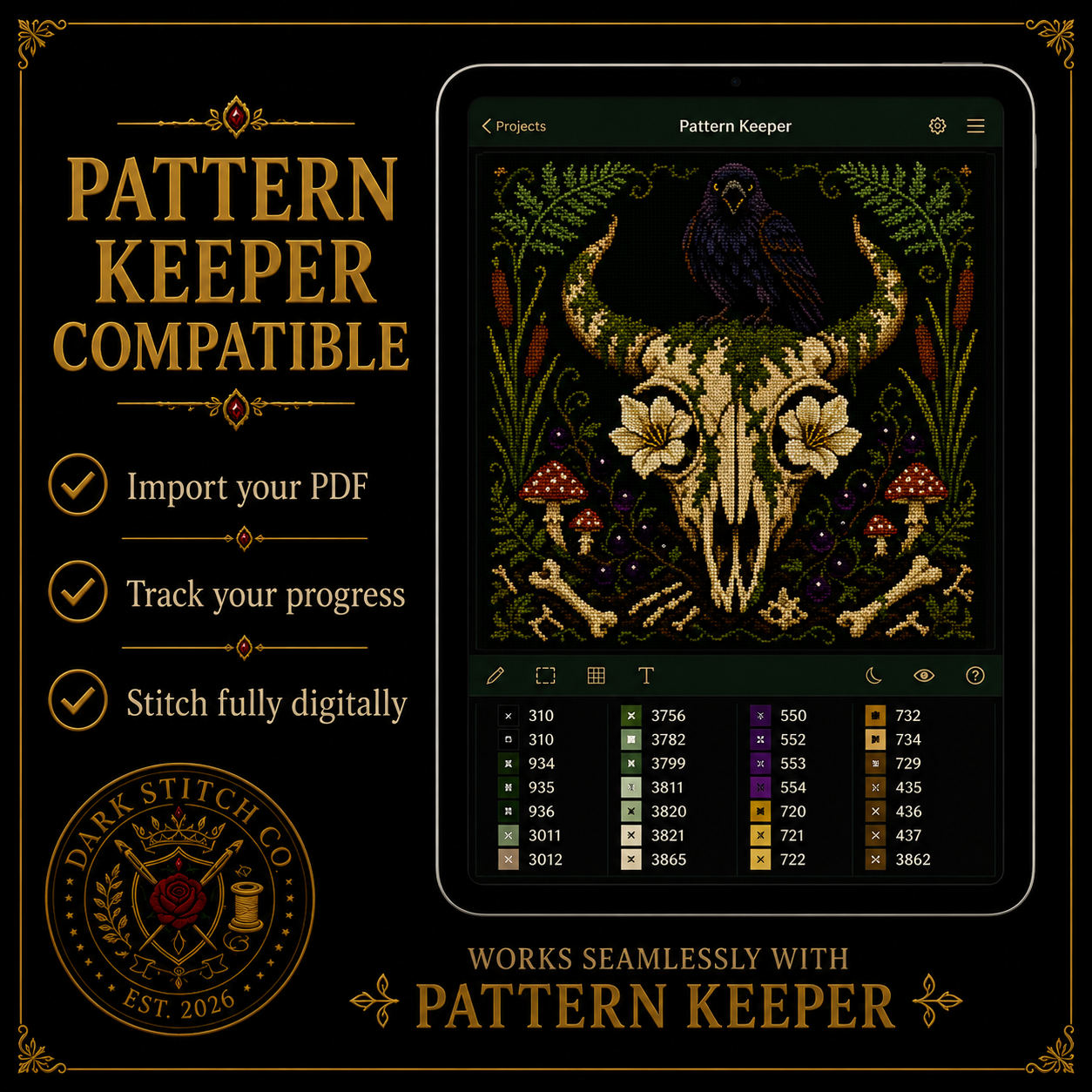 Dark Botanical cross stitch pattern bundle - 08-dark-botanical-cross-stitch-pattern-keeper-compatible