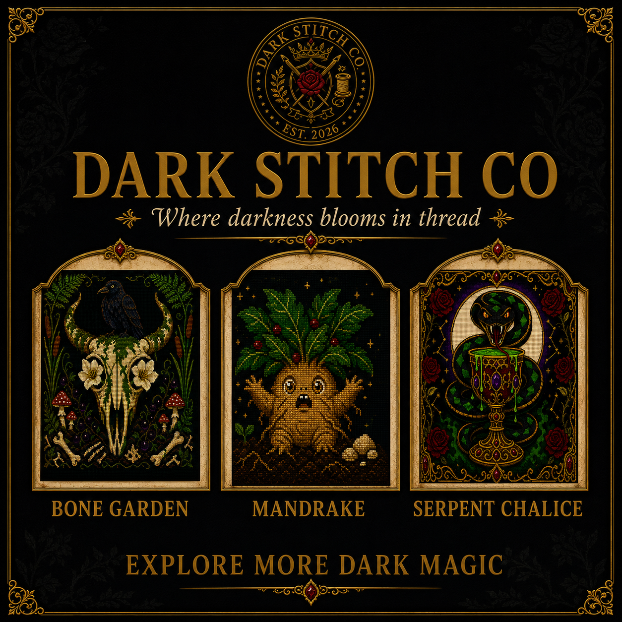 Dark Botanical cross stitch pattern bundle - 11-shadowthornstitch-dark-botanical-cross-stitch-patterns