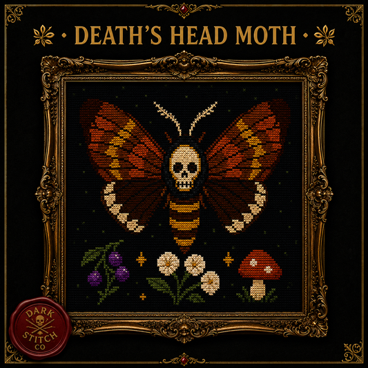 Gothic Moth & Skull cross stitch pattern bundle - 03-deaths-head-moth-cross-stitch-pattern