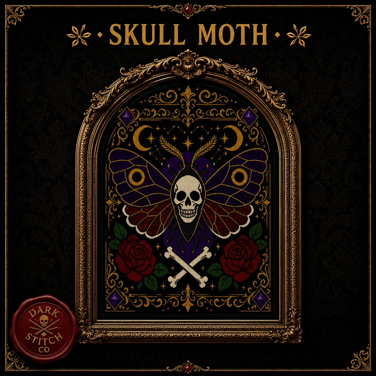 Gothic Moth & Skull cross stitch pattern bundle - 04-gothic-skull-moth-cross-stitch-pattern