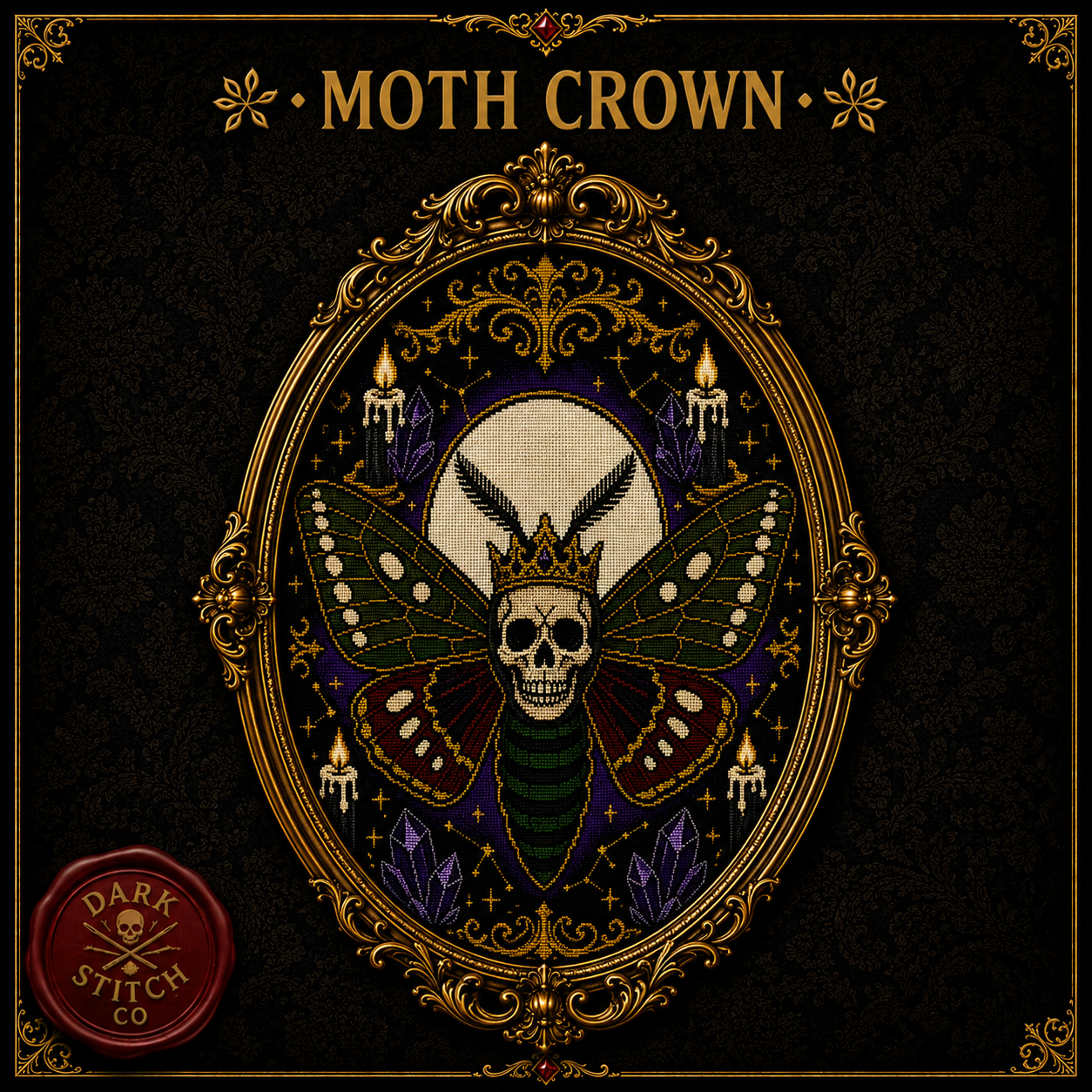 Gothic Moth & Skull cross stitch pattern bundle - 05-moth-crown-skull-cross-stitch-pattern
