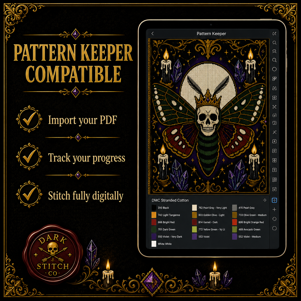 Gothic Moth & Skull cross stitch pattern bundle - 06-gothic-moth-cross-stitch-pattern-keeper-compatible
