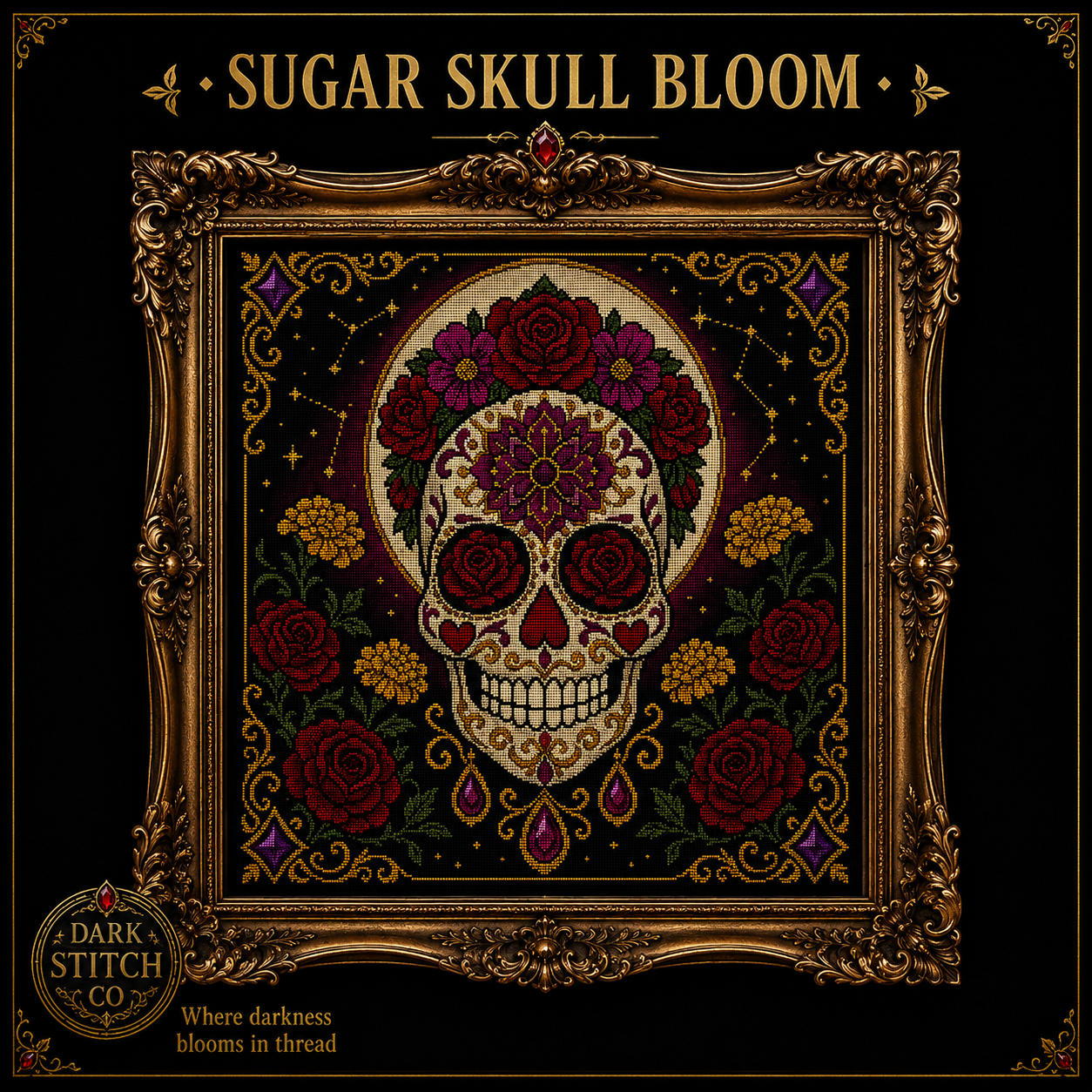Skull & Butterfly cross stitch pattern bundle - 10-sugar-skull-bloom-cross-stitch-pattern-2