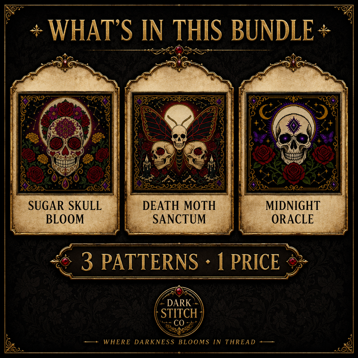Skull & Butterfly cross stitch pattern bundle - 11-skull-butterfly-cross-stitch-bundle-whats-included-2