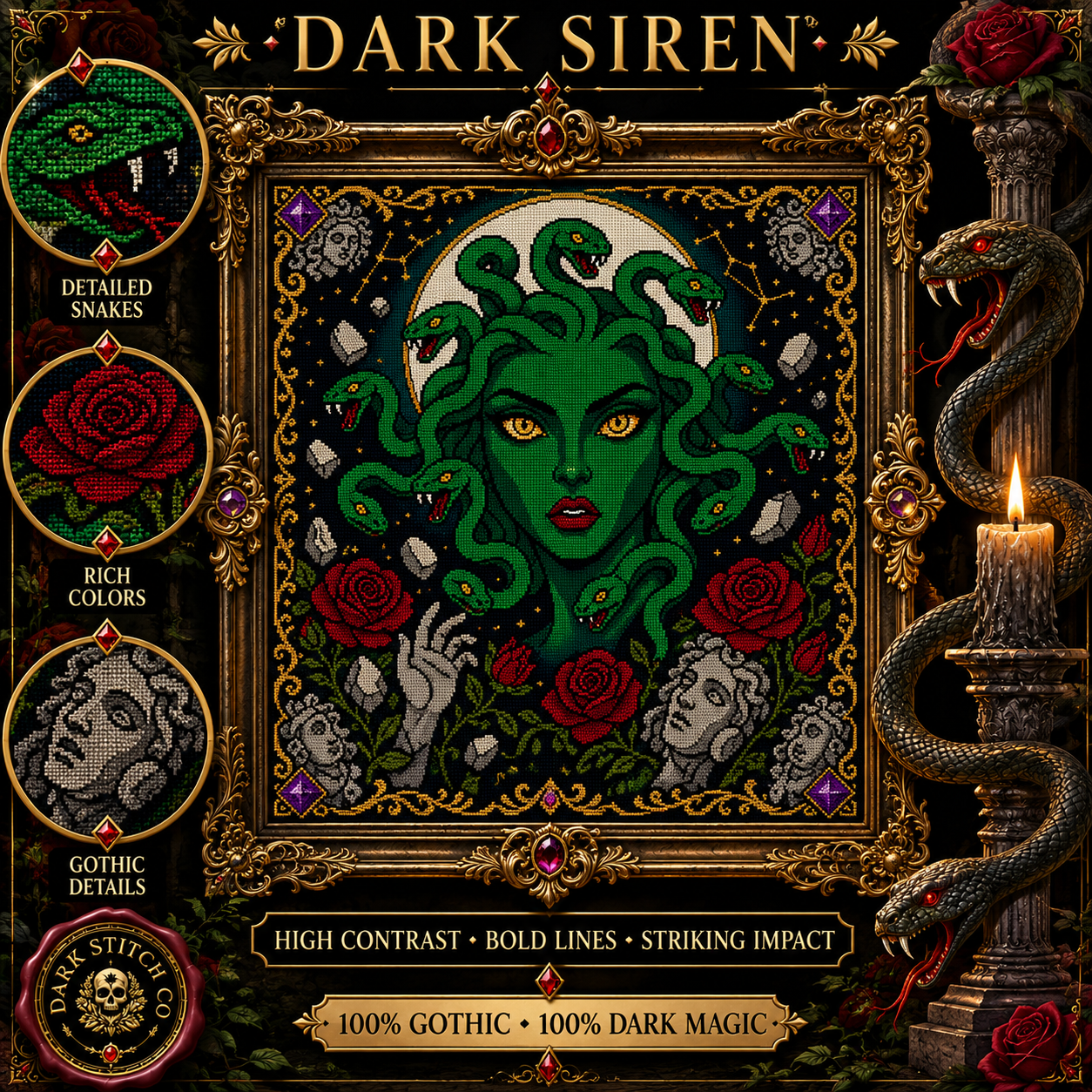 Medusa Mythology cross stitch pattern bundle - 04-dark-siren-medusa-cross-stitch-pattern