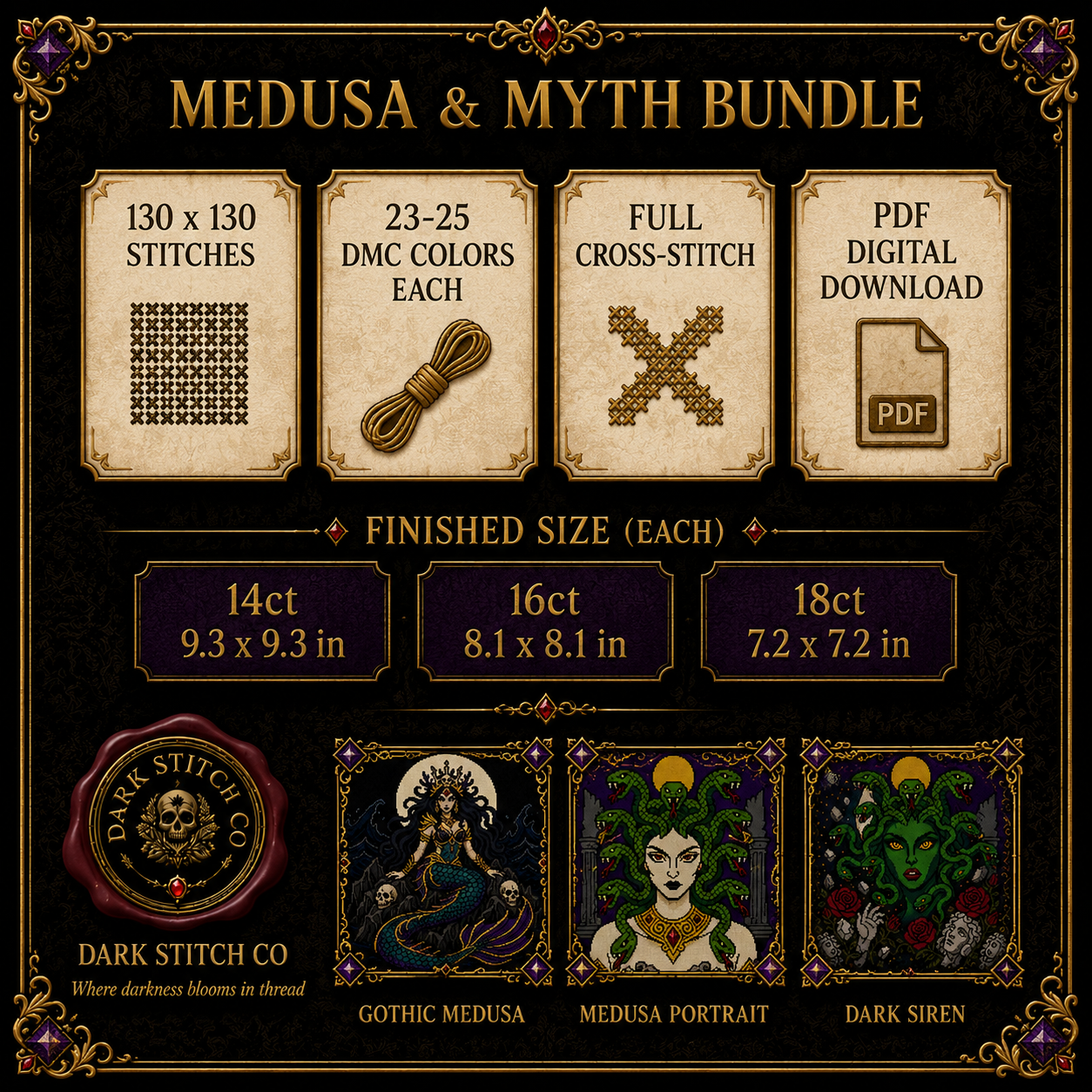 Medusa Mythology cross stitch pattern bundle - 05-medusa-myth-cross-stitch-pattern-details