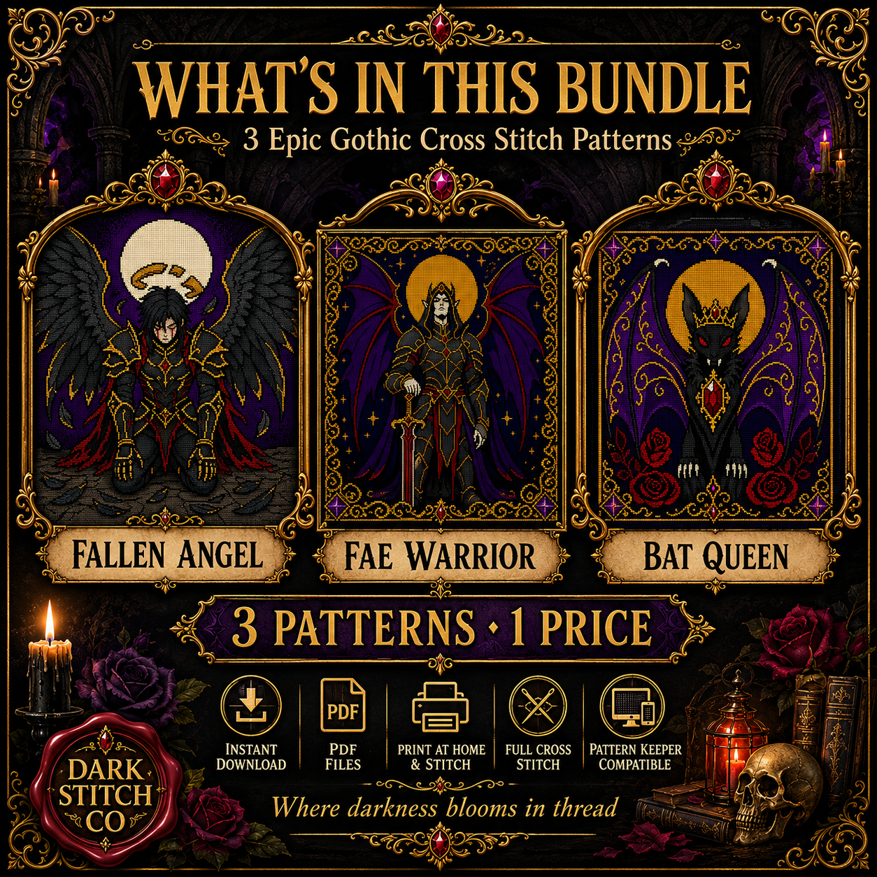 Dark Angel cross stitch pattern bundle - 02-fallen-angel-cross-stitch-chart-pdf